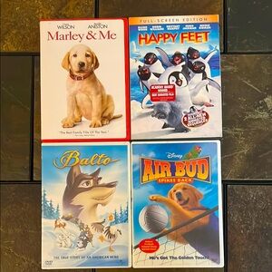 Set of 4 Animal Themed Family Movie DVDs- set of 4, EUC